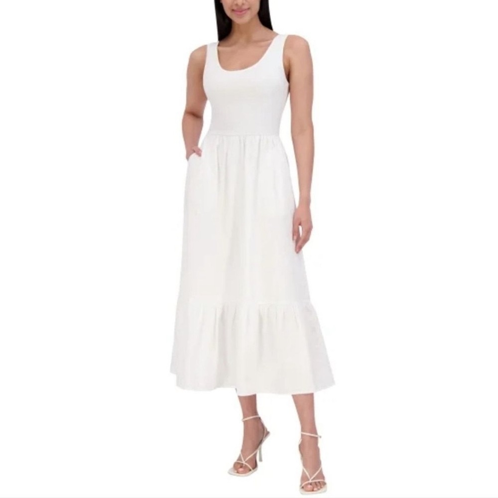 STEVE MADDEN Cotton Scoop Neck Maxi Summer Dress White Sleeveless NWT - Picture 3 of 8